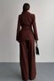 Women's Jacket Pants Set Waist Tie Detailed Blazer Jacket Wide Leg Pants Suit - 7