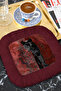 Luxury Panther Fringed Presentation Napkin - Noble Cat Themed Bohemian Burgundy Patterned Coffee Presentation Napkin - 2