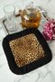 Luxurious Leopard Fringed Presentation Napkin - Wild Elegance Bohemian Black Gold Colored Coffee Side Presentation Napkin - 2