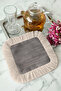 Elegant Gray Textured Fringed Stylish Serving Napkin - Simple Bohemian Chic Light Cream Coffee Under-Tray Napkin - 7