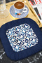 Luxury Tile Motif Fringed Presentation Napkin - Geometric Mediterranean Modern Navy Blue Coaster Tissue - 3