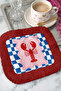 Lobster Themed Fringed Bohemian Presentation Napkin - Nautical Style Red and Blue Coaster Tissue - 6