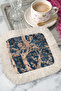 Baroque Luxury Fringed Presentation Napkin - Classic Navy Blue Cream Coaster Tissue with Floral Tree Motif - 8