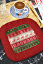 Nordic New Year Patterned Fringed Presentation Napkin - New Year Themed Red Green Coaster Tissue - 4