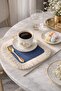 Elegant Luxury Fringed Coffee Side Presentation Cocktail Napkin - Cool Bohemian Blue Cream Coaster Tissue