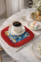 Royal Wave Motif Fringed Presentation Napkin - Far East Inspired Blue and Red Coaster Tissue - 3
