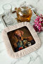 Noble Portrait Fringed Bohemian Presentation Napkin - Artistic Retro Brown Beige Coaster Tissue