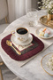 Horse Patterned Luxury Fringed Presentation Napkin - Classic Equestrian Bohemian Burgundy Coaster Serving Napkin - 2