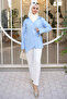 Baby Blue Double-Breasted Collar Brooch Detailed Kimono Shirt - 2