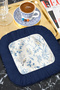 Elegant Bird and Plant Motif Presentation Napkin - Natural Blue Botanical Bohemian Navy Blue Coaster Tissue - 2