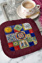 Mediterranean Tile Motif Tasseled Presentation Napkin-Artistic Retro Blue Tile Burgundy Coaster Tissue - 3