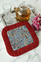 Elegant Nar Tree Motif Fringed Presentation Napkin - Bohemian Garden Blue Red Coaster Tissue