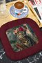 Bohemian Artistic Cat Tassel Placemat Napkin - Vintage Floral Rustic Burgundy Presentation Napkin - 6