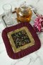 Luxury Vintage Floral Fringed Presentation Napkin - Classic Bohemian Black Gold Burgundy Coaster Tissue - 2