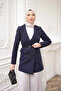 Navy Blue Double-Breasted Collared Belted Lined Jacket - 3