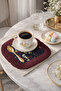 Birdy Botanical Fringed Coffee Side Serving Napkin - Winter Garden Bohemian Navy Blue Burgundy Presentation Napkin - 2