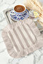 Striped Elegant Fringed Serving Cocktail Napkin - Pastel Rustic Beige Natural Tone Coaster Tissue