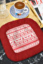 Nordic Winter Motif Fringed Presentation Napkin - Red Christmas Themed Eclectic Coaster Tissue - 3
