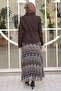 Brown Kravuze Collared Belted Jacket and Chiffon Skirt Set - 4
