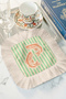 Fish Illustrated Fringed Presentation Napkin - Sea-Themed Green Striped Cream Rustic Coaster Tissue - 8