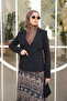 Black Kravuze Collar Belted Jacket and Chiffon Skirt Set - 3