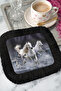 Noble Horse Patterned Fringed Coffee Serving Napkin - Energetic Bohemian Black and White Coaster Tissue - 6