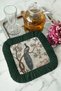 Elegant Bird Patterned Fringed Presentation Decoration Handkerchief - Natural Garden Themed Bohemian Green Coffee Napkin - 6
