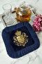 Noble Crested Fringed Coffee Side Presentation Napkin-Royal Palace Classic Navy Blue Coaster Tissue - 6
