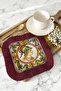 Italian Knight Patterned Fringed Presentation Napkin - Renaissance Bohemian Red Gold Coaster Napkin - 6