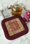 Palace-Style Fringed Presentation Napkin - Vintage Floral Motif Bohemian Burgundy Coaster Tissue - 3
