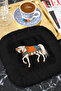 Oriental Horse Motif Luxury Fringed Presentation Napkin - Ethnic Feast Black Blue Coaster Serving Napkin - 6