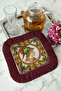 Italian Knight Patterned Fringed Presentation Napkin - Renaissance Bohemian Red Gold Coaster Napkin - 3