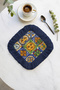 Mediterranean Splendor Fringed Presentation Decoration Napkin - Bohemian Blue Coffee Napkin with Colorful Sun Motif - 3