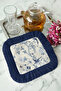 Tile Bird Fringed Coffee Side Presentation Napkin - Elegant Classic Blue and White Bohemian Coaster Napkin - 6
