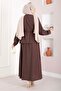 Stone Embellished Waist Tunnel Skirt Suit in Brown - 5