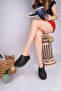 Brenda Model Genuine Leather Black Leather Perforated Thick Sole Women's Slippers - 2