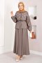 Stone Embellished Waist Tunnel Skirt Suit Mink - 3