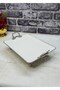Pisa Metal 4-Legged Porcelain Presentation Plate with Handle and Silver Detail 33*21cm