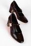 Quiny Women's Single Strap Gold Buckle Detailed Patent Leather Heeled Shoes 4363 - 2