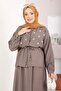 Stone Embellished Waist Tunnel Skirt Suit Mink - 2