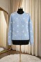 Women’s Light Blue Knit Cardigan with Heart Pattern – Long Sleeve Button Front Sweater - 4