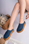 Brenda Model Genuine Leather Denim Blue Perforated Thick Sole Women's Slippers - 6