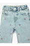 Cotton Ribbon Embroidery Detailed Denim Trousers with Elastic Waist - 3