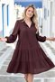 Brown and Collar-Tie Knee-Length Dress - 2