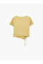 Asymmetrical Cut Gathered Short Sleeve Wrinkled Crew Neck Blouse - 5