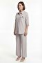 Women's Stone Seasonal Elastic Waist Double Pocket Buttoned Shirt-Pants Set with Accessories - 2