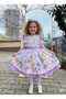 Baby Girl Cotton Lilac Flower Pattern Ruffle Retro Dress + Buckle