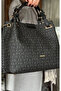 Women's Black Text Embossed Embossed Patterned Magnetic Snap Closure Handbag MH4031MH - 5