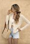 Baklava Pattern V-Neck Buttoned 100% Cotton Women's Knitwear Cardigan - 2