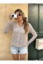 Baklava Pattern V-Neck Buttoned 100% Cotton Women's Knitwear Cardigan